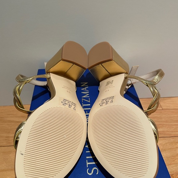 New Stuart Weitzman Twistie Gold Block Sandal Sz 6.5 - Picture 5 of 6